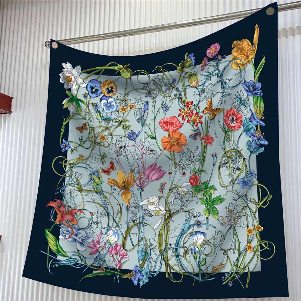 Silk Scarf Square - Syal sutra wanita motif bunga persegi