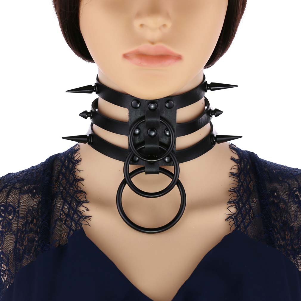 Women'S Emo Accessories - Kalung Choker Kulit Hitam dengan Hiasan
