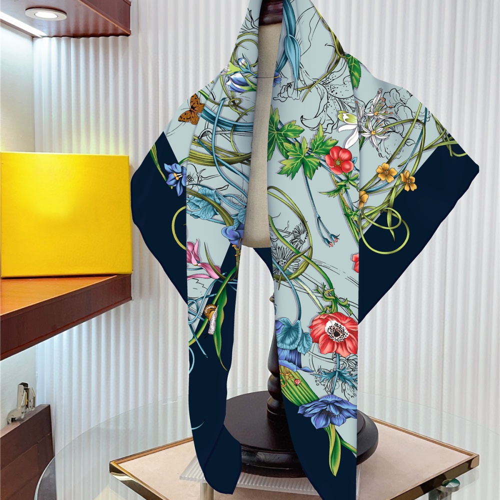 Syal sutra wanita motif bunga  - Silk Scarf Square ulasan dan harga